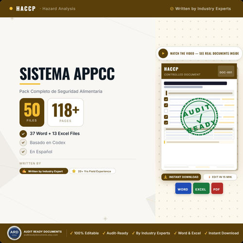 APPCC HACCP Pack Completo del Sistema, Editable Word Excel, Digital Download