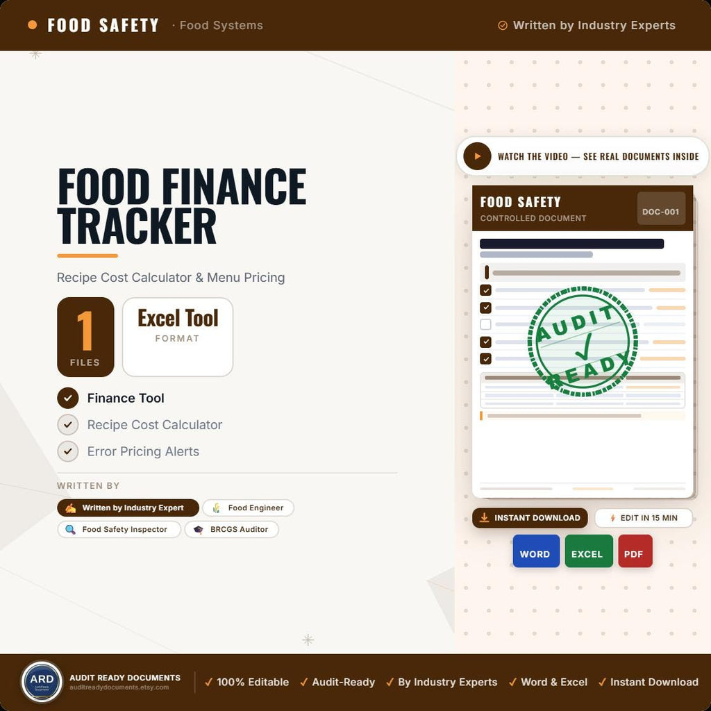 Food Business Finance Tracker, Recipe Cost Calculator, Menu Pricing, Editable Excel, Digital Download