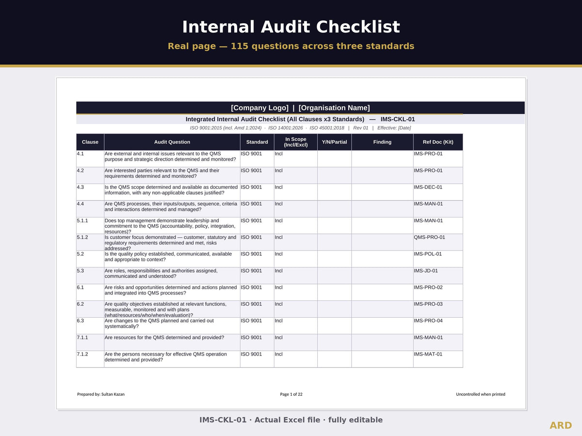 ISO 9001 + 14001 + 45001 Integrated Management System | Complete IMS Documentation | Full Pack Editable