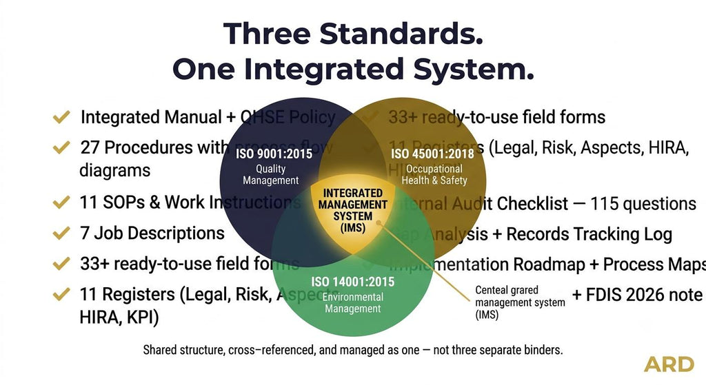 ISO 9001 + 14001 + 45001 Integrated Management System | Complete IMS Documentation | Full Pack Editable
