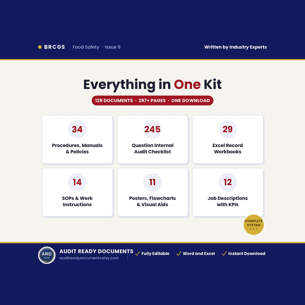 Editable BRCGS Food Quality and Safety V9 Full Pack System Documents