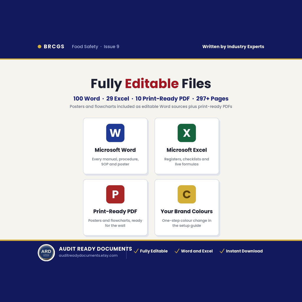 Editable BRCGS Food Quality and Safety V9 Full Pack System Documents