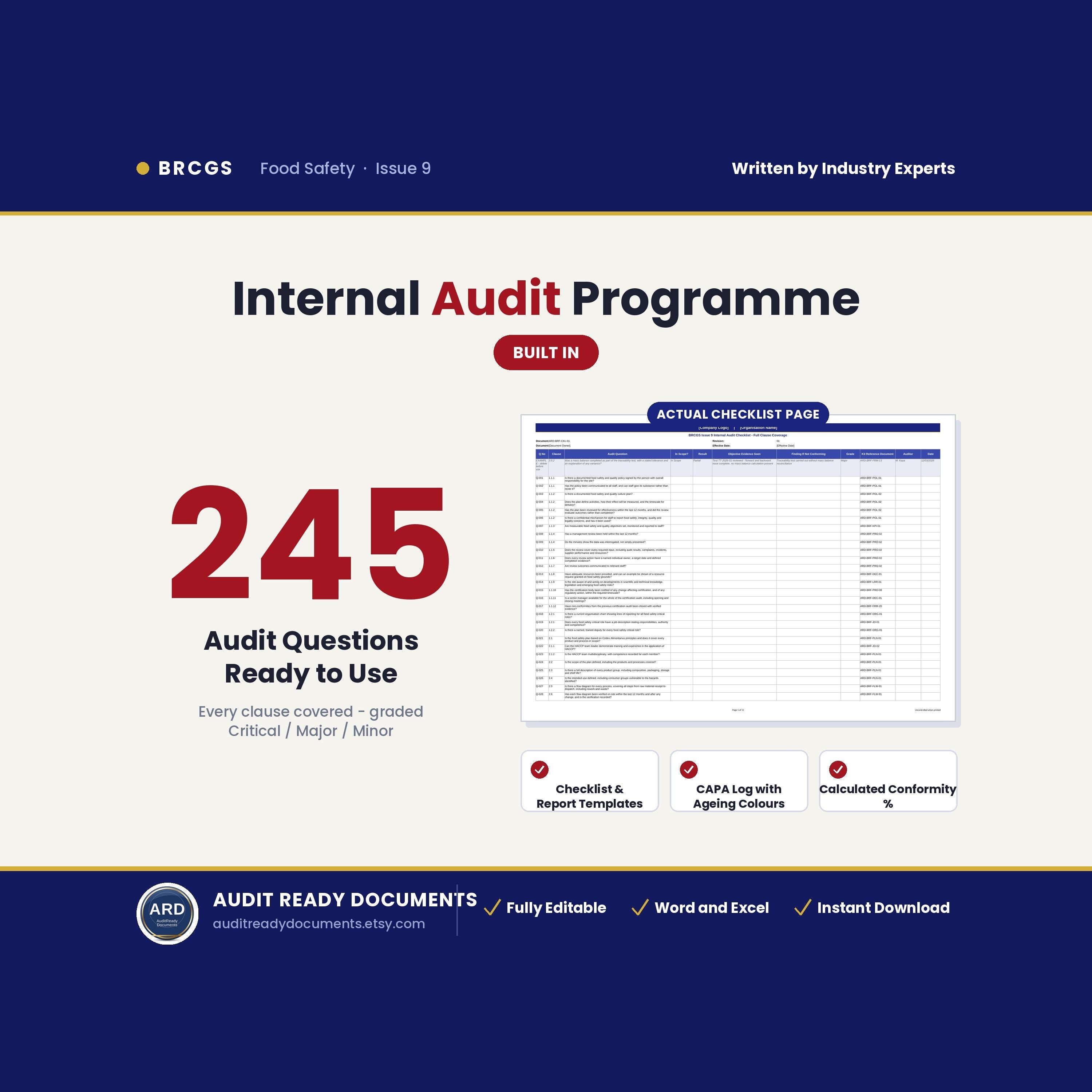 Editable BRCGS Food Quality and Safety V9 Full Pack System Documents