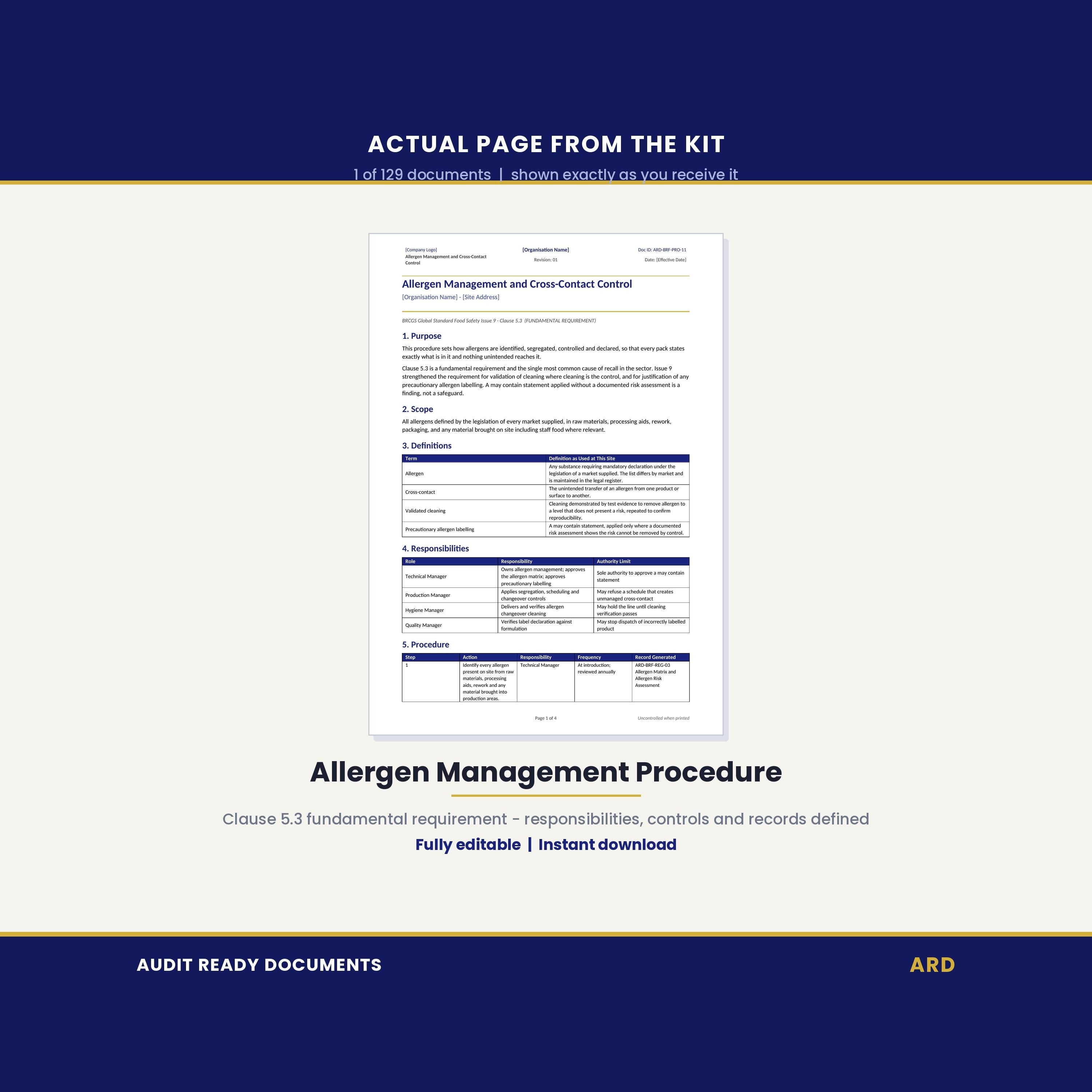 Editable BRCGS Food Quality and Safety V9 Full Pack System Documents