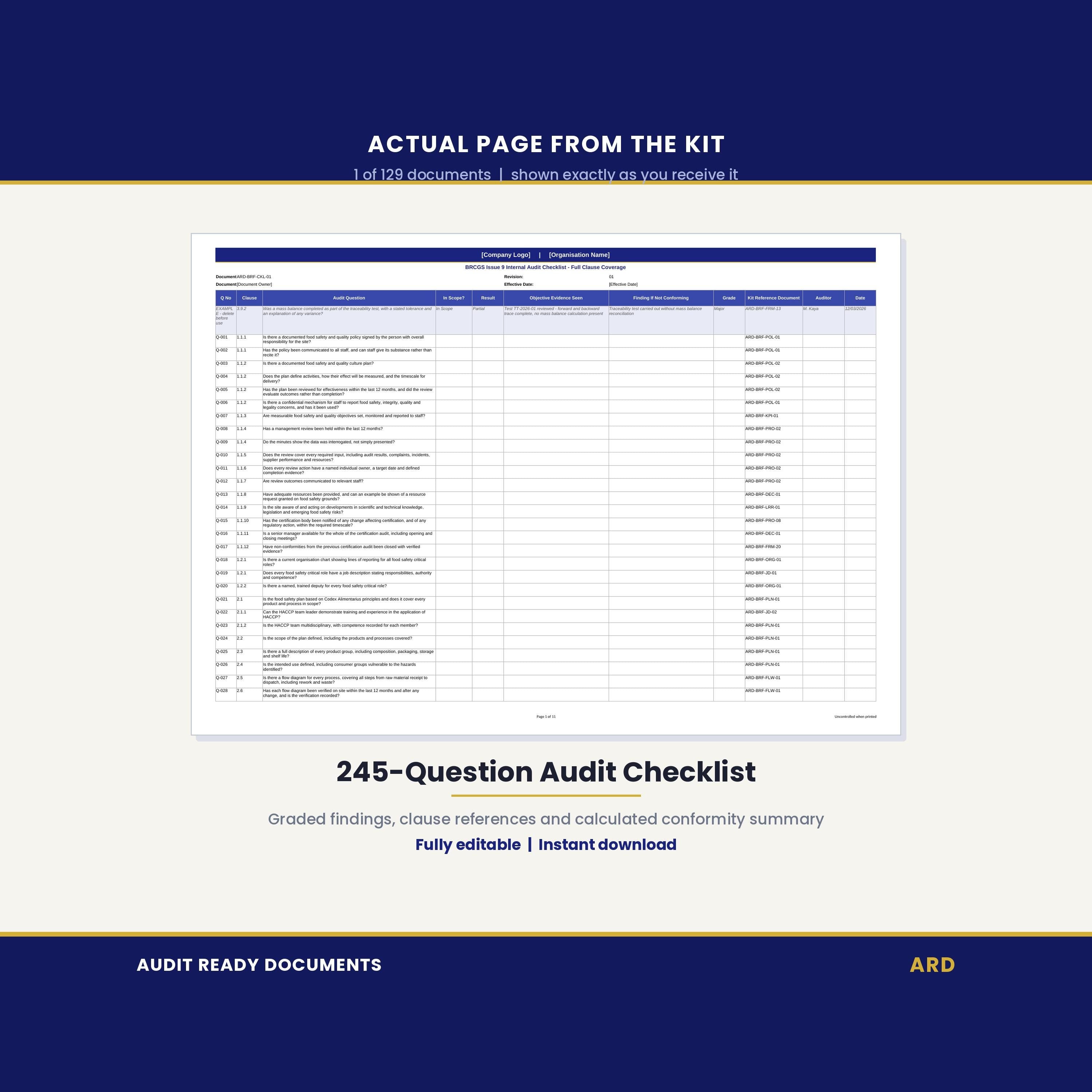Editable BRCGS Food Quality and Safety V9 Full Pack System Documents