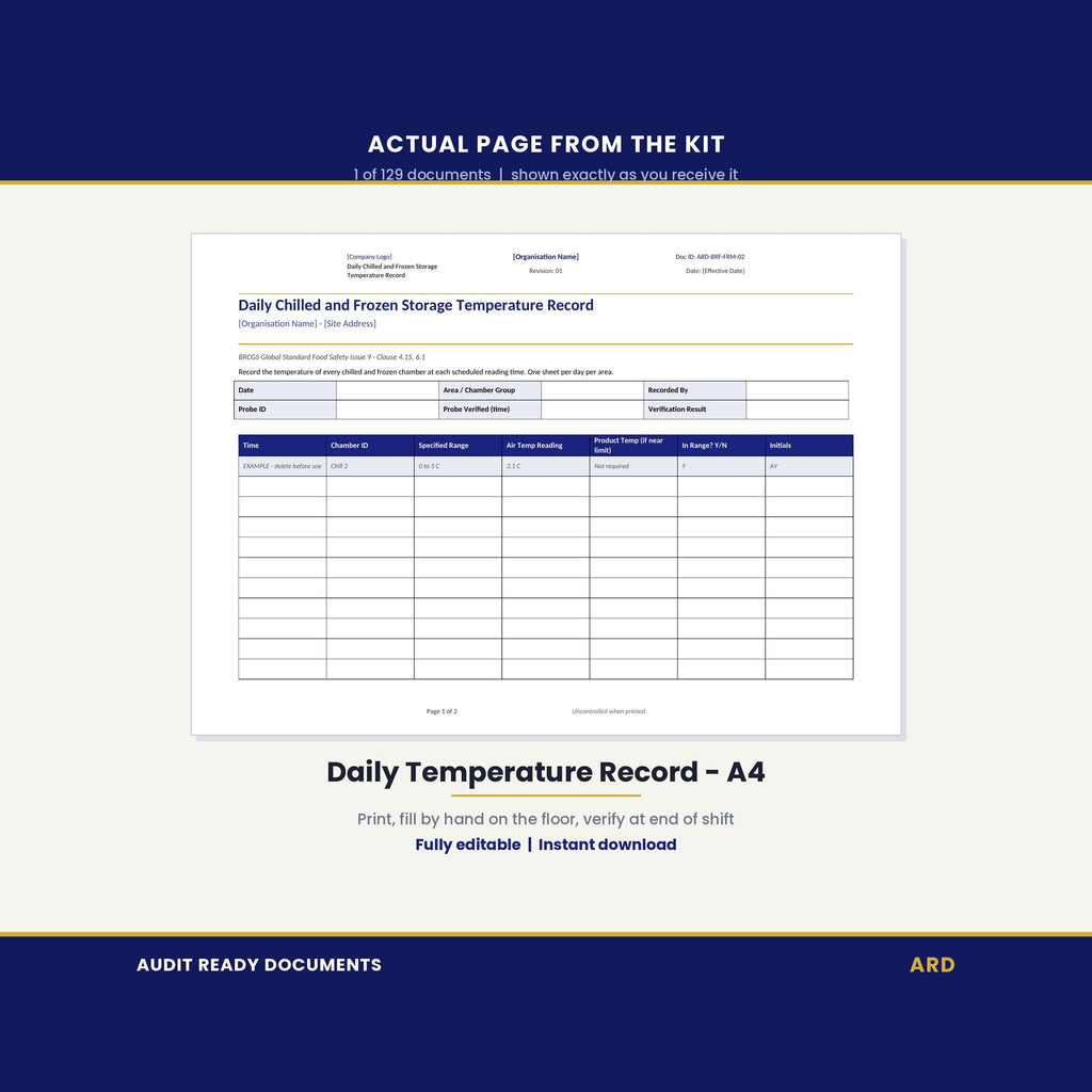 Editable BRCGS Food Quality and Safety V9 Full Pack System Documents