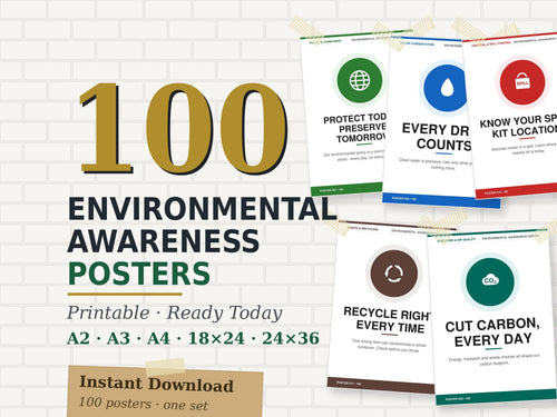 100 Environmental Awareness Posters: ISO 14001 Sustainability Workplace Art (Digital Download)