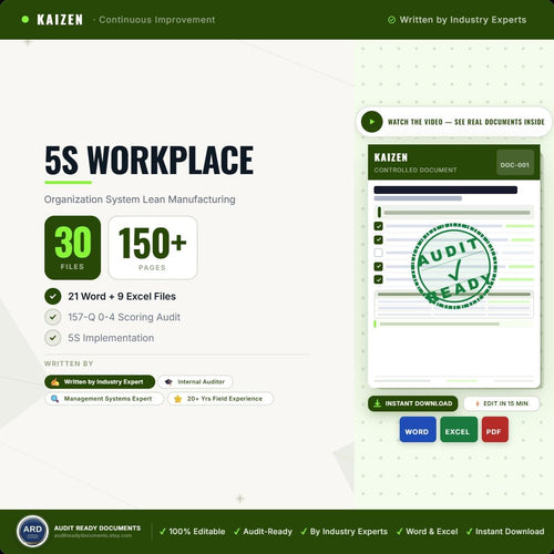 5S Workplace Organization System Full Pack, Lean Manufacturing Audit Checklist SOPs, Editable Word Excel, Digital Download