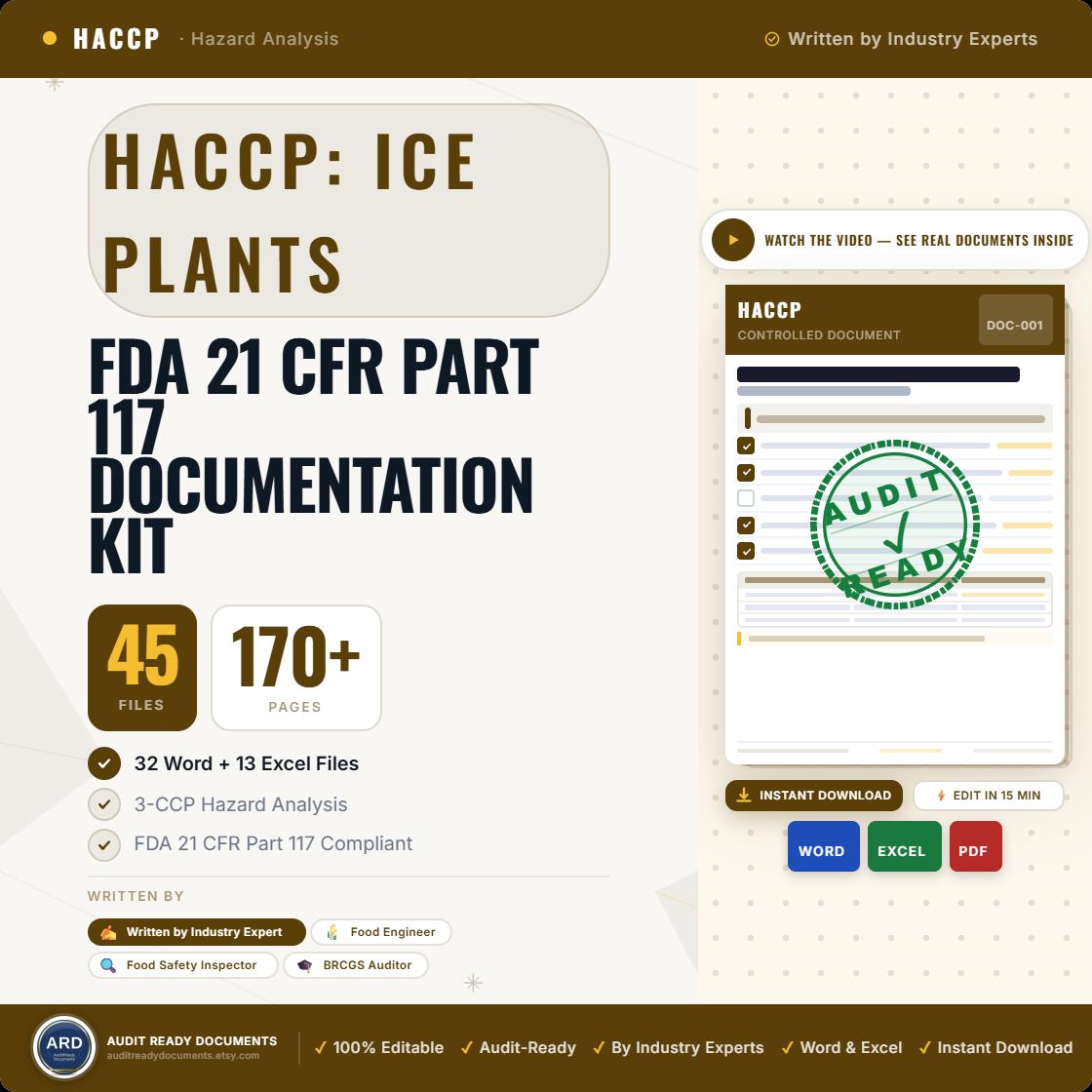 HACCP Food Safety Documentation Kit for Commercial Ice Plants FDA Based