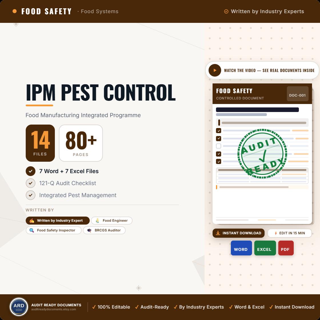 Pest Control System IPM Program Documents Full Pack for Food Manufacturing ISO 22000 BRCGS HACCp