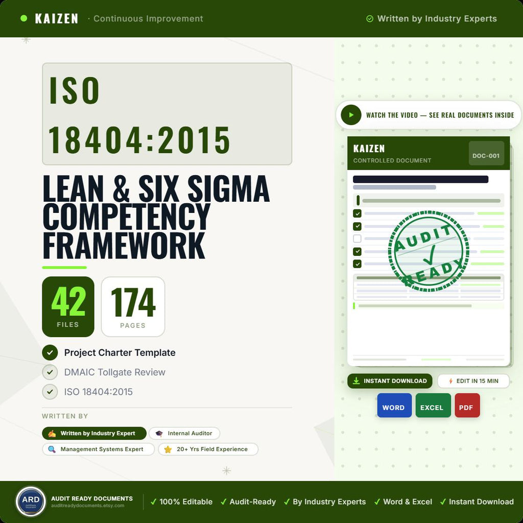 ISO 18404 Lean & Six Sigma System Full Pack (42 Documents | Deployment & Competency Framework | Procedures Matrices Audit)