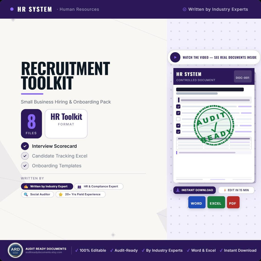 Recruitment Toolkit | Hiring Templates for Small Business | Interview Scorecard Job Description Requisition Reference Offer Onboarding