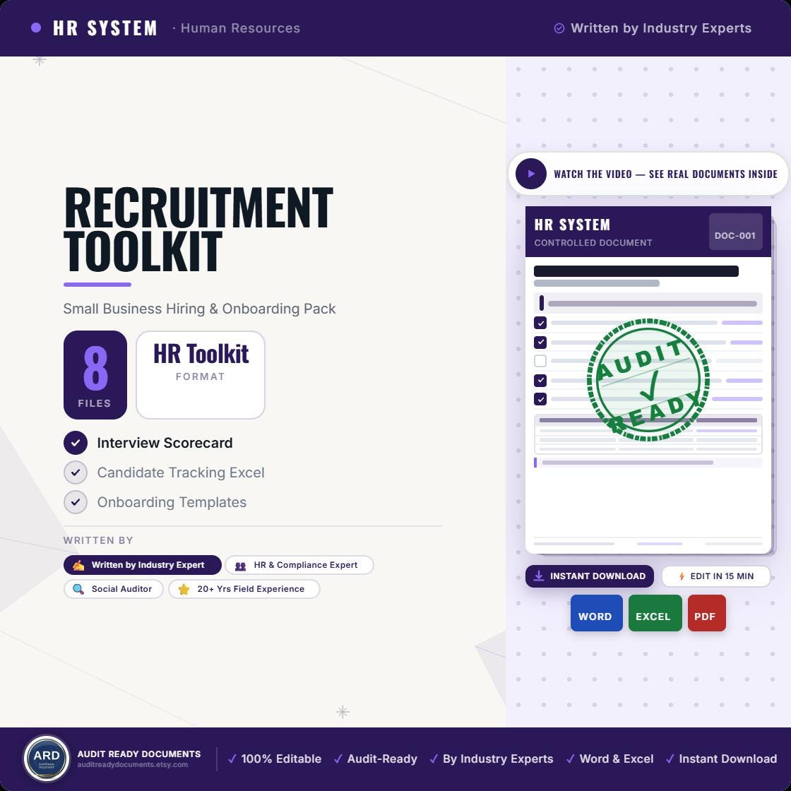 Recruitment Toolkit | Hiring Templates for Small Business | Interview Scorecard Job Description Requisition Reference Offer Onboarding