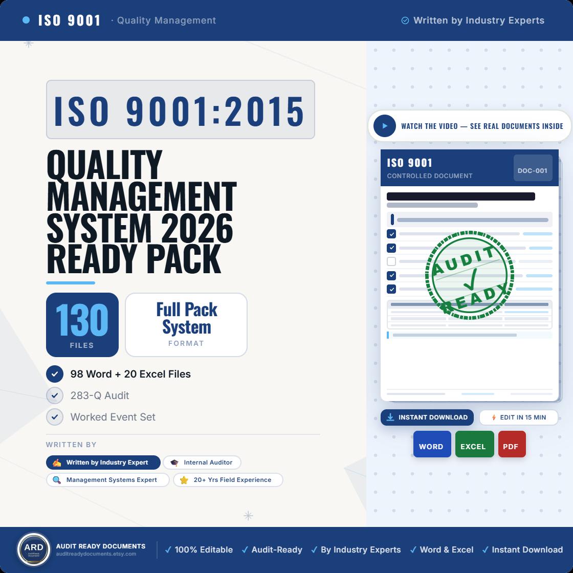 ISO 9001:2015 Quality Management System Full Pack | 2026 Ready | 130 Files