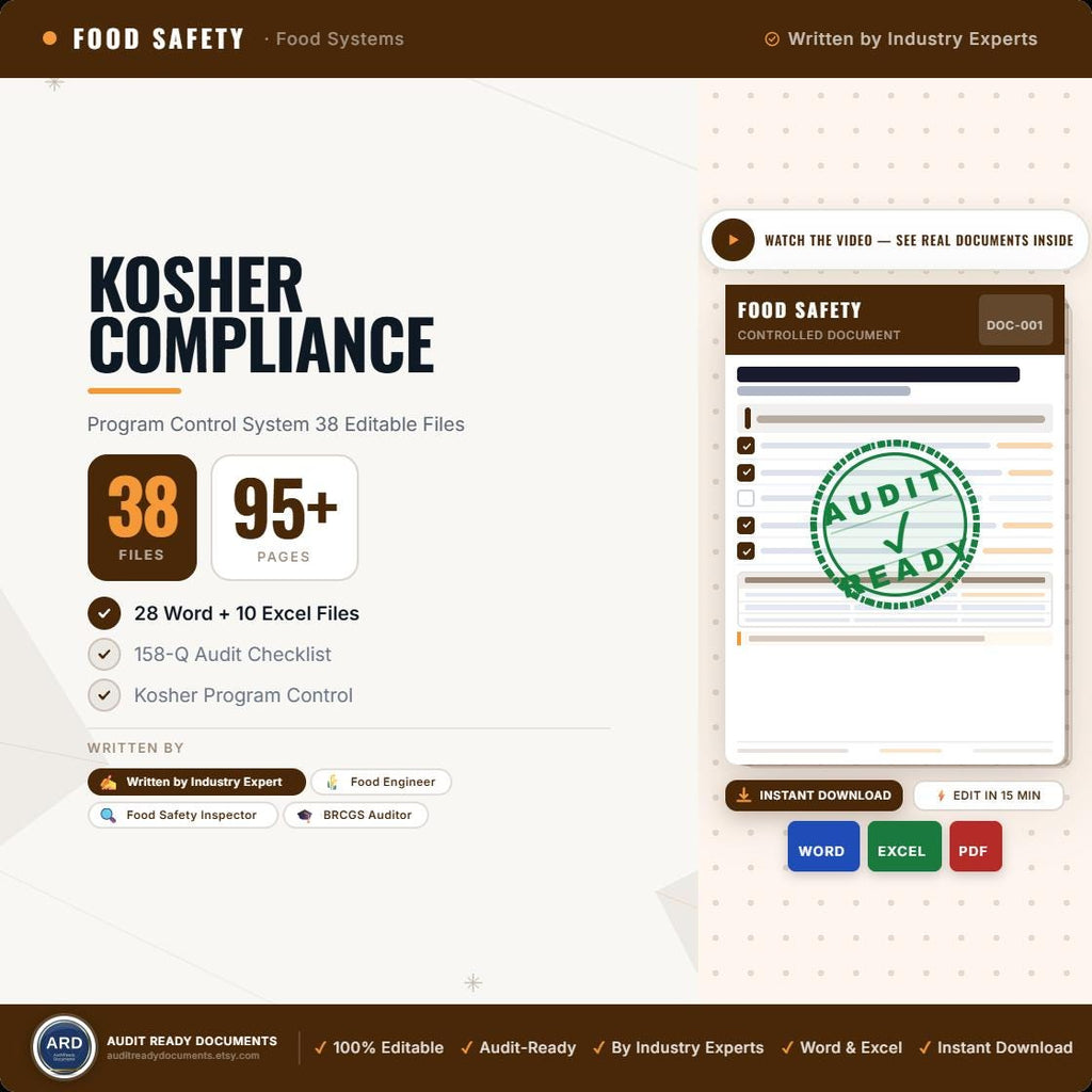 Kosher Compliance Documentation Full Pack 38 Editable Files | Save 100+ Hours | Works With Any Agency (OU OK Star-K) | Word & Excel