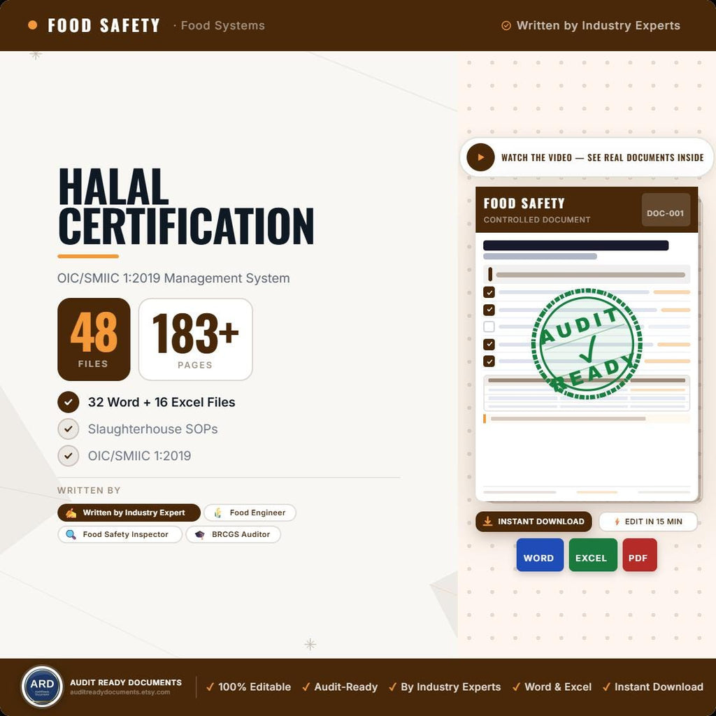 Halal Certification Documentation System Full Pack | OIC/SMIIC 1:2019 | 48 Editable Files | HACCP Slaughter Traceability Audit Records