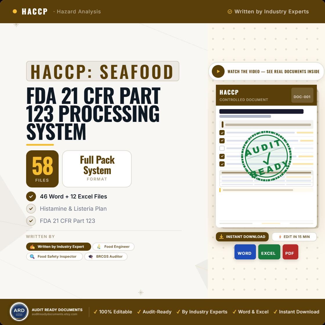 FDA Based HACCP Plan SEAFOOD Processing System Documentation Full Pack Complete Ready To Use