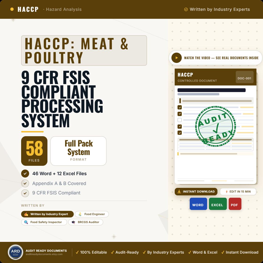 HACCP for Meat & Poultry Documentation System Full Pack + (Bonus 9 CFR FSIS )
