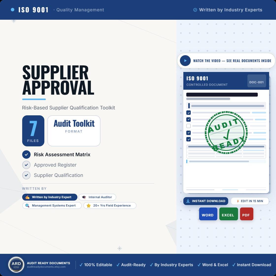 Supplier Approval Toolkit – Risk-Based Qualification System (Word, Excel)