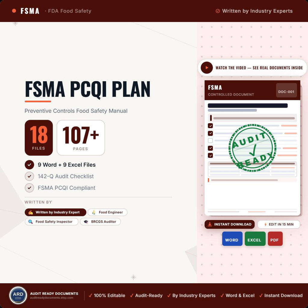 PCQI Food Safety Plan Documentation System Full Pack Documents