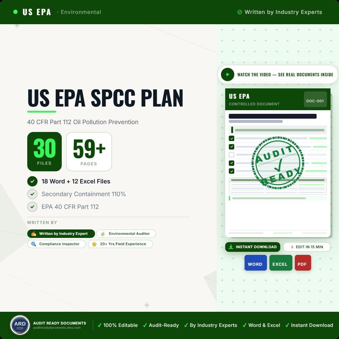 US EPA SPCC Plan | 40 CFR Part 112 Oil Pollution Prevention Compliance System | Full Pack Documents