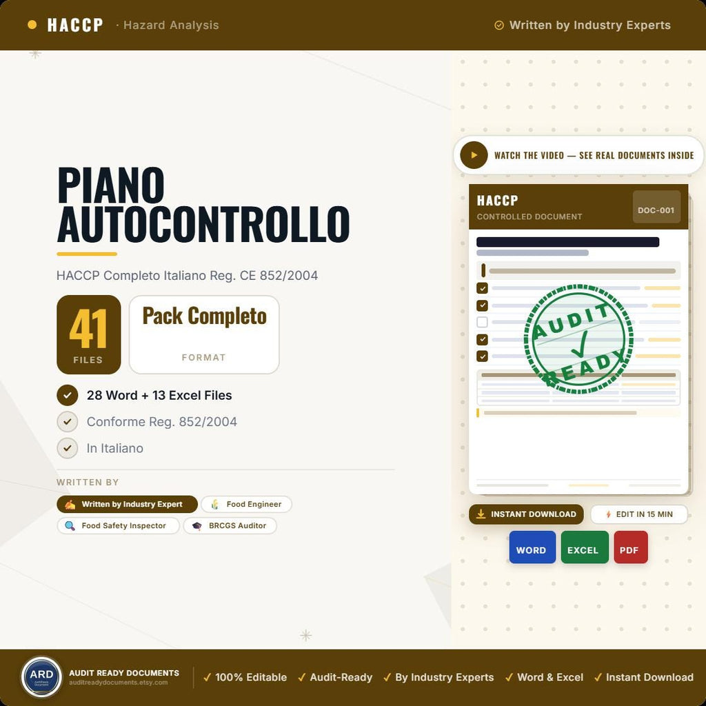 Piano di Autocontrollo HACCP Completo | 41 File Word & Excel | Reg. CE 852/2004 | Italiano
