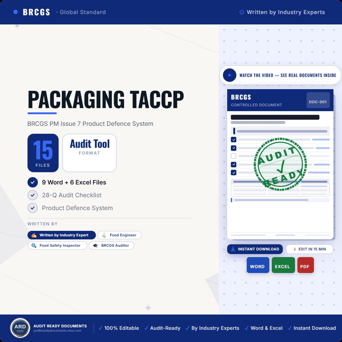BRCGS Packaging Materials TACCP System Full Pack Documents