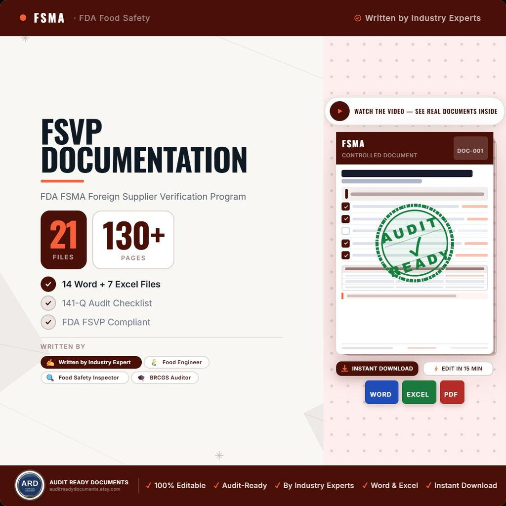 FSVP Documentation + FDA FSMA Foreign Supplier Verification Program System Full Pack Documents