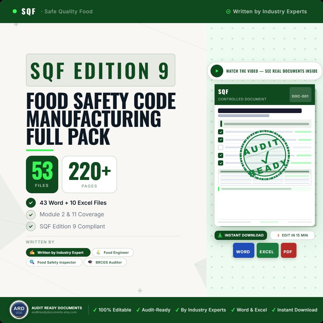 SQF Edition 9 Food Safety System Full Pack Documents