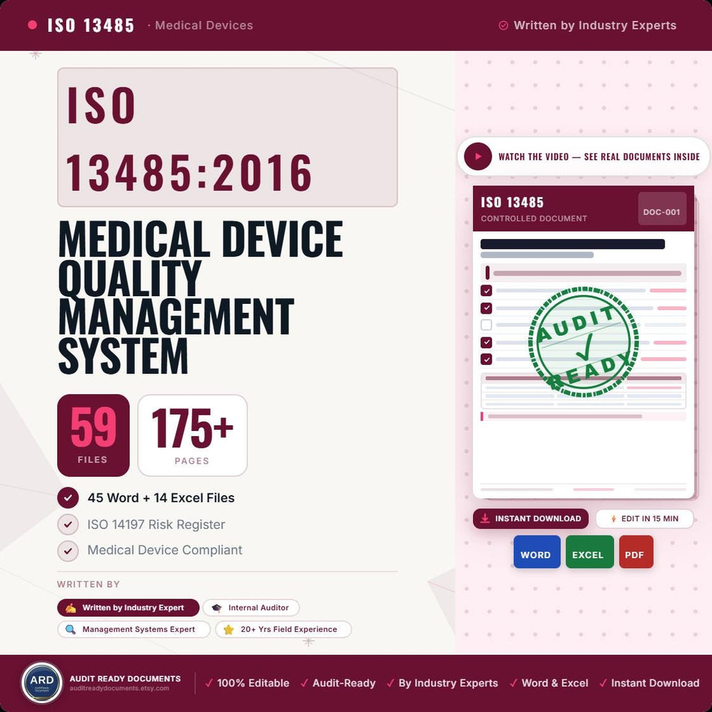 ISO 13485:2016 Medical Device QMS Full Pack System Documents
