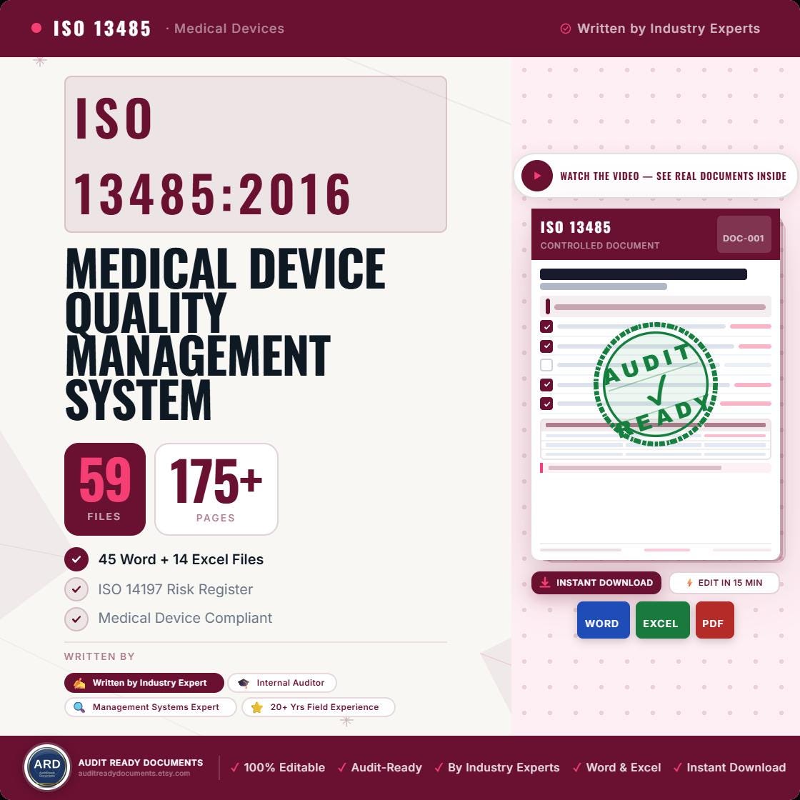 ISO 13485:2016 Medical Device QMS Full Pack System Documents