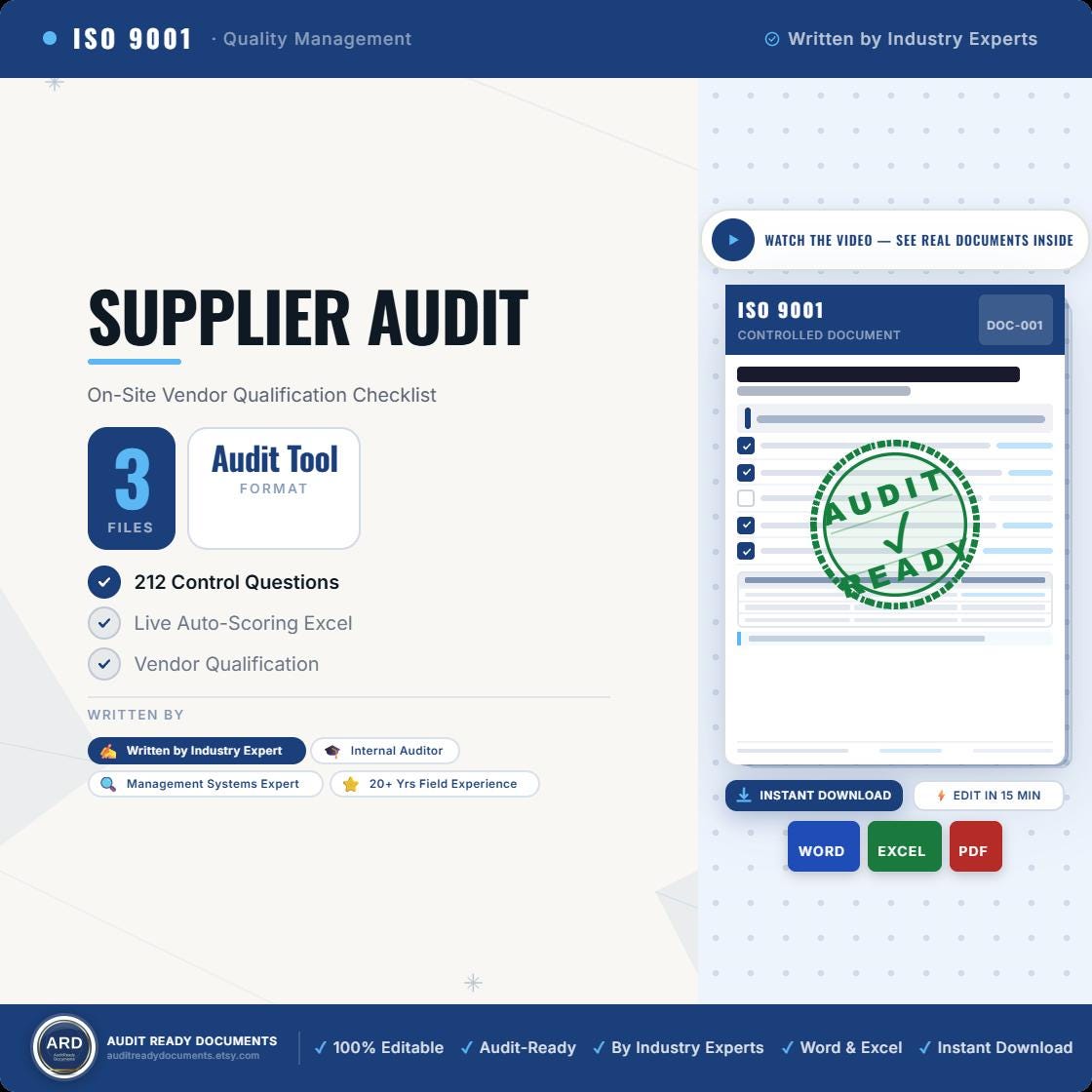 Supplier Audit Checklist for Food & Food Contact ( On-Site Vendor Qualification Excel Editable Template )