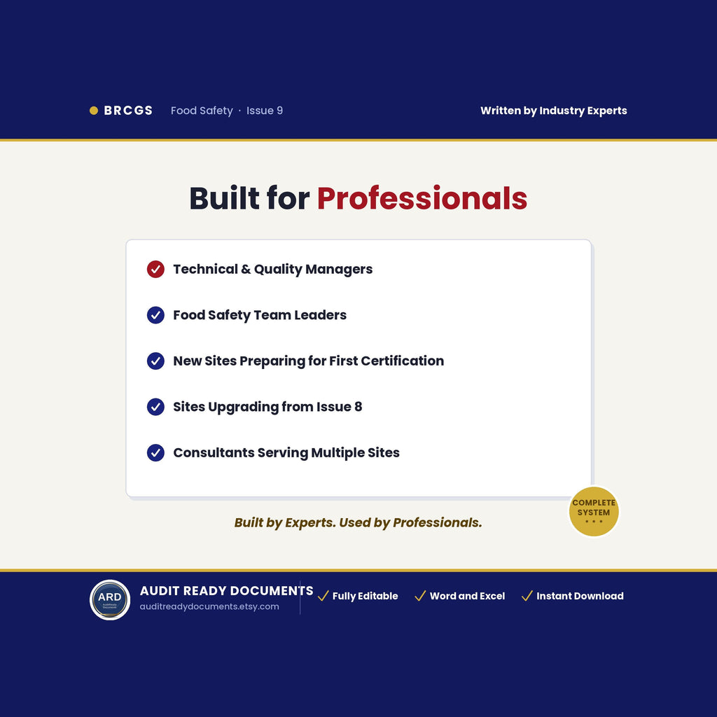 Editable BRCGS Food Quality and Safety V9 Full Pack System Documents