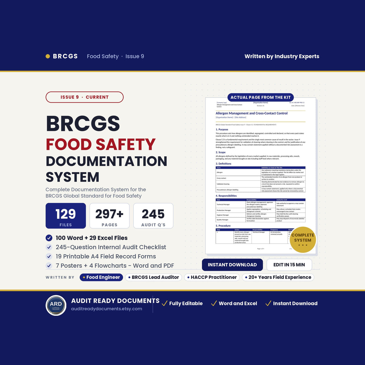 Editable BRCGS Food Quality and Safety V9 Full Pack System Documents