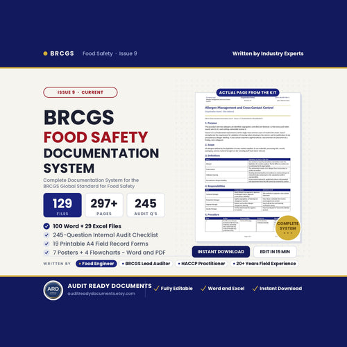 Editable BRCGS Food Quality and Safety V9 Full Pack System Documents