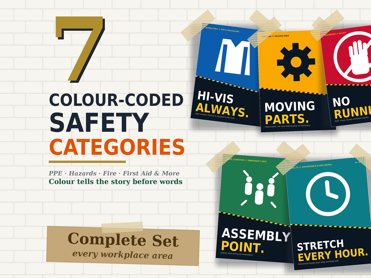 100 Workplace Safety Posters Bundle, PPE, Fire, First Aid, Ergonomics (Vector PDF)