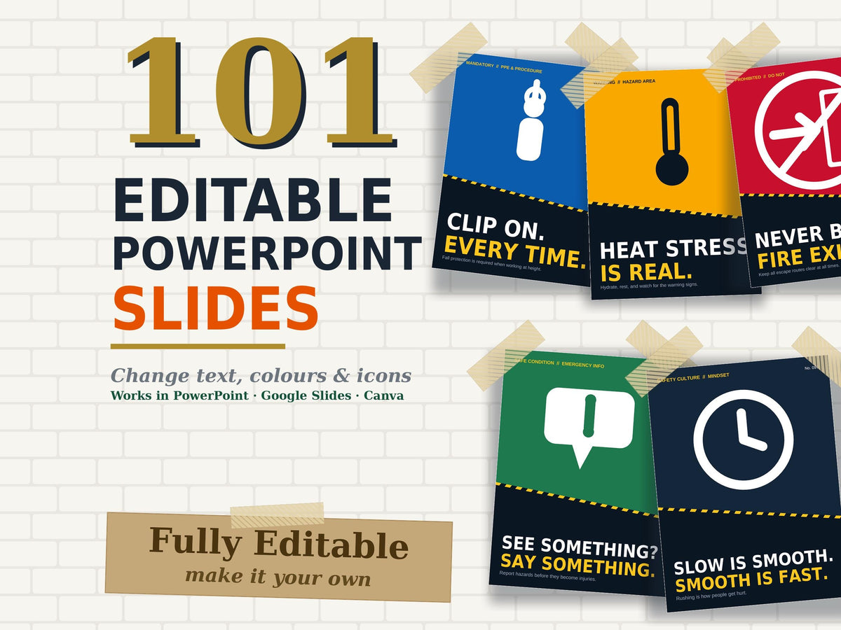 100 Workplace Safety Posters Bundle, PPE, Fire, First Aid, Ergonomics (Vector PDF)