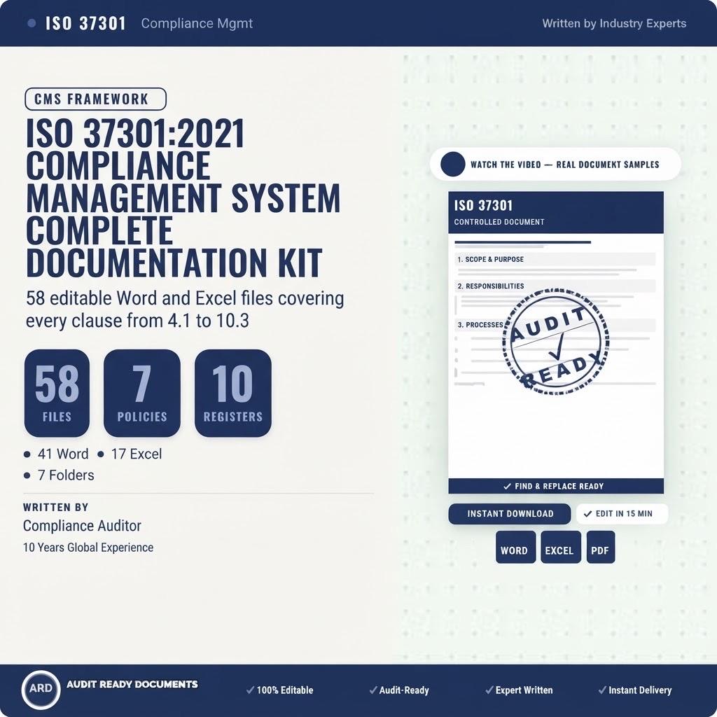 ISO 37301 2021 Compliance Management System Kit | 58 Editable Word Excel Templates | Manual Policies Procedures Registers Forms Audit