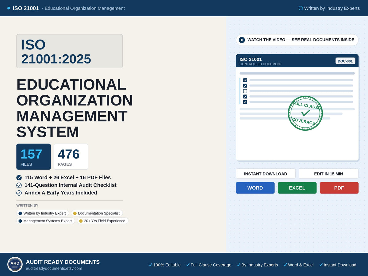 ISO 21001 2025 EOMS Documentation Kit | Educational Organization Management System | 157 Files Digital Downloads | Word Excel Templates
