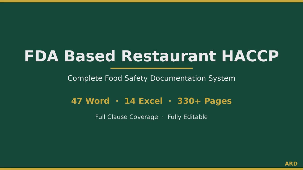 FDA Restaurants , Food Service , Cafes , Ghost Kitchens and Caterers HACCP Food Safety System Full Pack ( FDA Food Code 2022 )