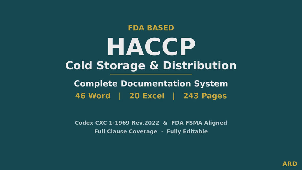 FDA HACCP Cold Storage & Distribution System Full Pack Documents (FSMA Codex | Temperature Log Traceability  Audit Checklist Ect Templates )