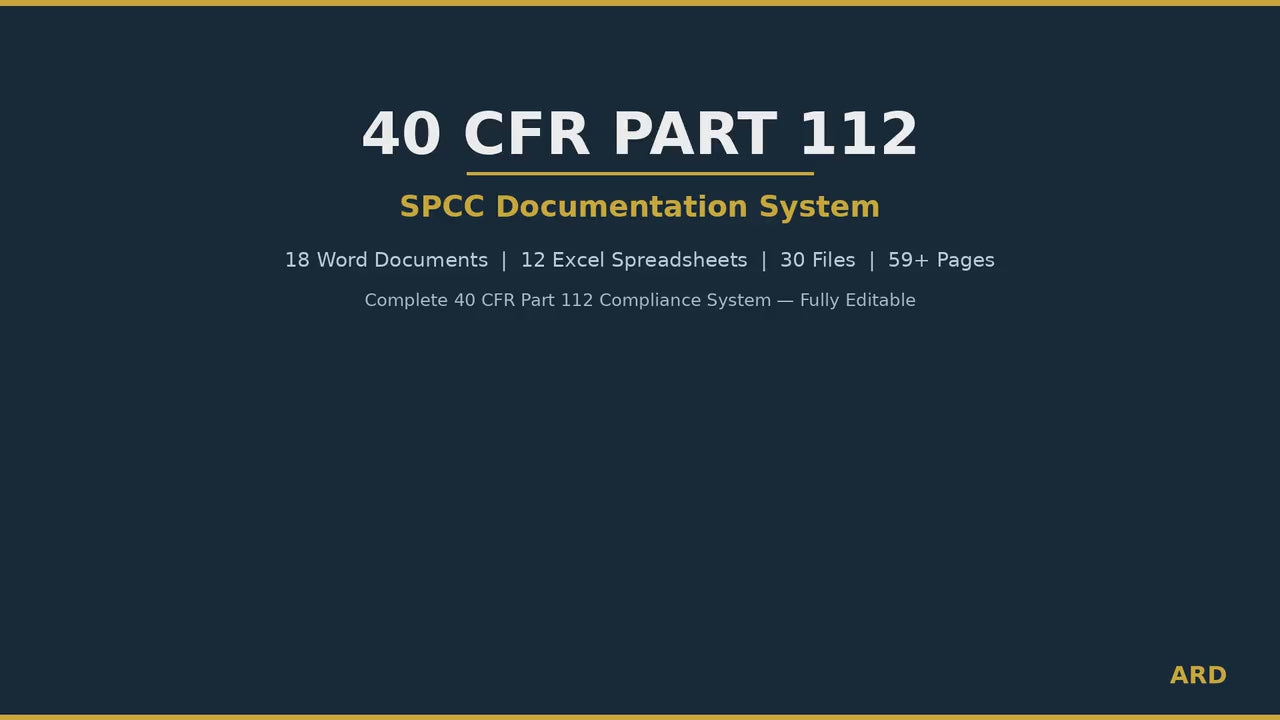 US EPA SPCC Plan  40 Cfr  Part 112 Compliance Systems Full Pack Documents