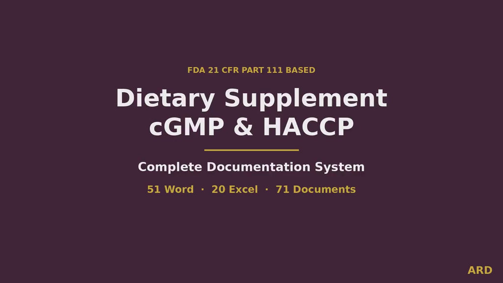 Dietary Supplement cGMP HACCP System Documents Full Pack (FDA 21 CFR Part 111 Quality Manual SOp Batch Record Haccp Plan Audit Checklist )