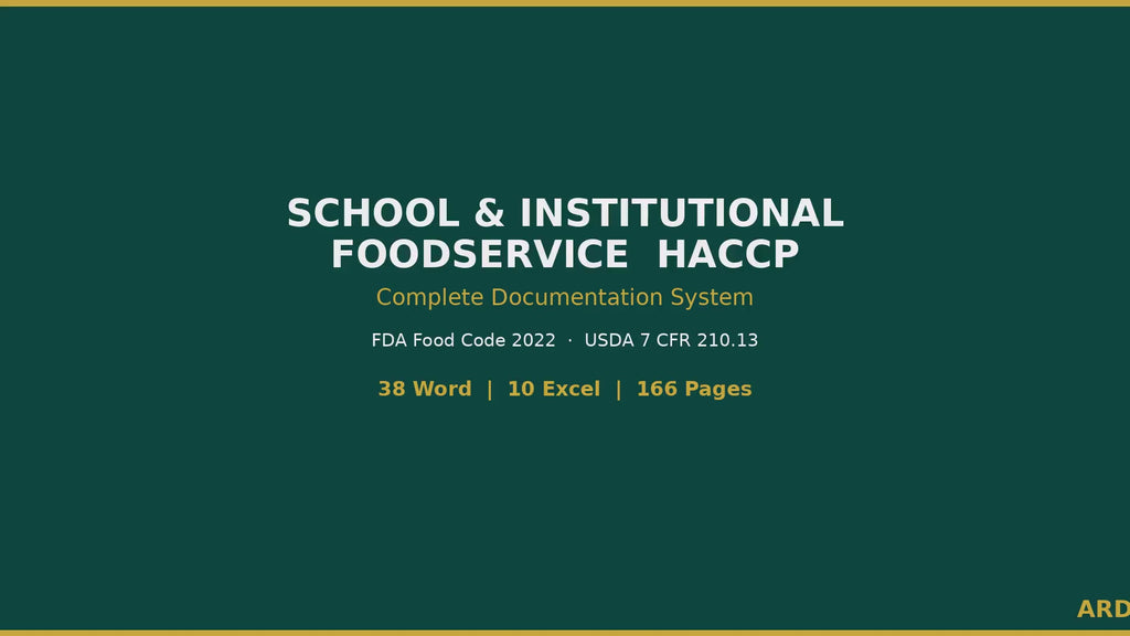 FDA School & Institutional Foodservice HACCP System Full Pack ( Food Code 2022 + USDA 7 CFr 210.13 )