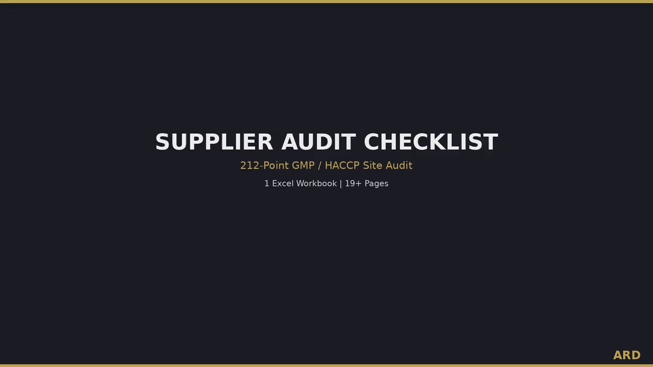 Supplier Audit Checklist for Food & Food Contact ( On-Site Vendor Qualification Excel Editable Template )