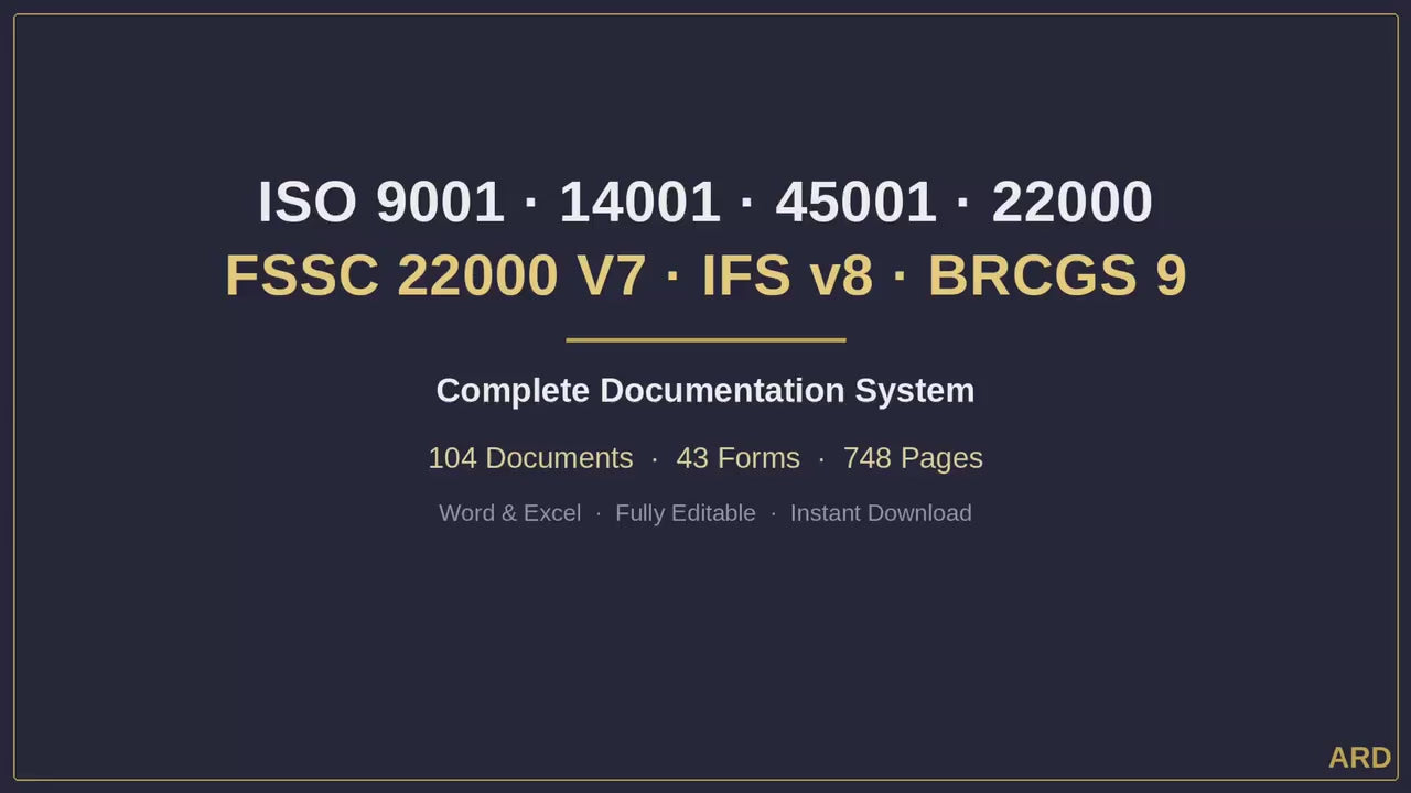 Food Industry Mega Kit Integrated Management System ISO 9001 14001 45001 22000 HACCP Plan Fssc 22000 v7 Ifs Brcgs 9 Quality Manual Templates