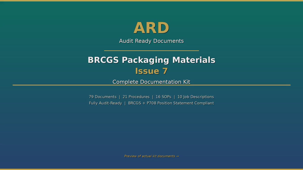 BRCGS Packaging Materials Issue 7 Full Pack System Documents