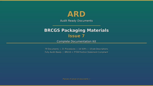 BRCGS Packaging Materials Issue 7 Full Pack System Documents