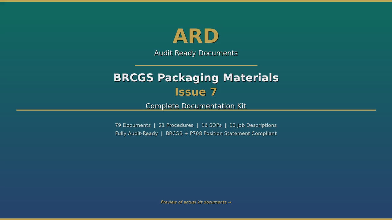 BRCGS Packaging Materials Issue 7 Full Pack System Documents