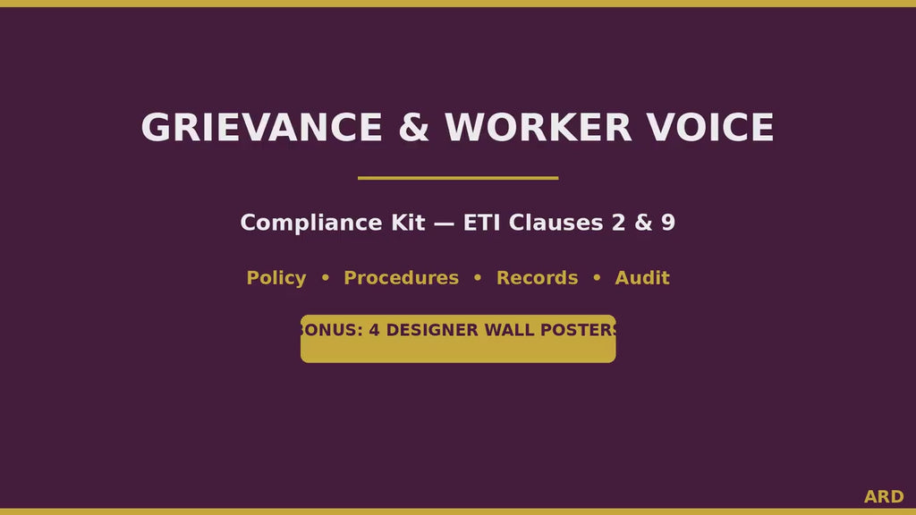 Grievance & Worker Voice System Full Pack + BONUS Posters | SMETA Sedex ETI Audit | Editable Word Excel Policy Procedure Worker Rights
